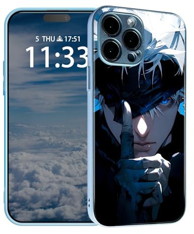 HWLHJJ Satoru Gojo JJK Blau Stoßfeste Abdeckung, Anime, gehärtetes Glas, personalisiertes Kunstdesign, Manga, stoßfeste Hülle für iPhone 15 Pro Max