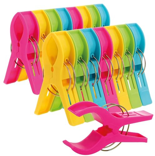 com-four® 16x Strandtuchklammern Gross für Sonnenliegen, Stühle, Liegen und Geländer - XXL Wäscheklammer für Jacken und Decken - Klemme für DIY-Projekte - Beach Towel Clips (16 Stück - 4 Farben)