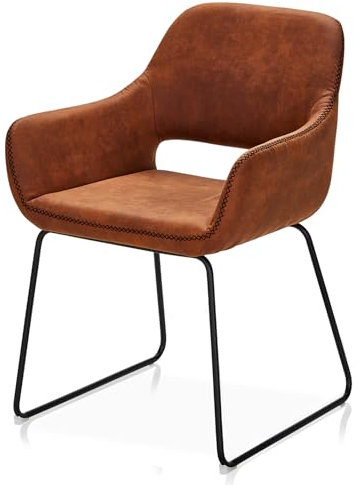 KHG Esszimmerstuhl Polsterstuhl mit Armlehnen Braun Industrial Look - Kufenstuhl Armlehnstuhl (BHT) 56x82x59 cm - Mikrofaser in Lederoptik perfekt für Esszimmer Küche Büro