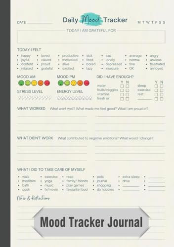 Mood Tracker Journal - Daily Mood Tracker Notebook | Daily Health & Wellness Diary with Prompts | Mental Health Diary | Self Care Notebook for Adults & Teens