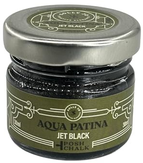 Posh Chalk PC0407 Aqua Patina - Jet Black 30ml - Water-Based Gilding Wax - Vibrant + Deep Color - Bright + Shiny FInish - DIY Craft Upcycling Furniture Paint - Indoor + Outdoor Use