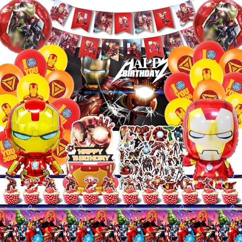 Iron Geburtstag Deko, Iron Geburtstag, Iron Luftballon Geburtstag, Torten Dekoration, Geburtstags Tischdecke, Geburtstags Banner, Dekorationen für Geburtstagsfeiern und Mottopartys