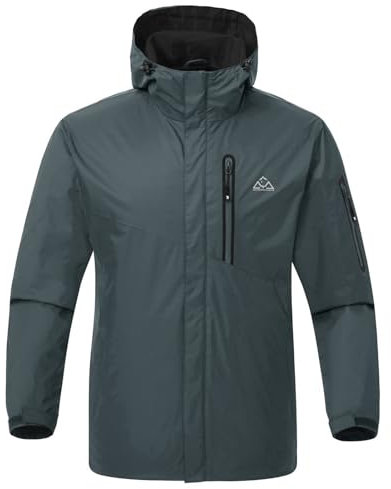 Rdruko Regenjacke Herren Wasserdicht Windbreaker Atmungsaktiv Freizeitjacke Fahrrad Regenmantel mit Kapuze Leichte Functionsjacke für Wandern Laufen Camping Outdoor (Dunkelgrau, S)