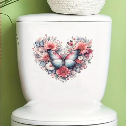 Love Butterfly Flower Toilet Cover Sticker Decals,Flower leaf bird Waterproof Toilet Lid Tank Seat Decals Cistern Self-Adhesive Bathroom Wall Sticker