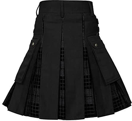 Schottenrock Herren Schwarz Kilt Mit Tasche Männer Schottisch Rock Karo Rock Taschen, Taschen Kurzer Karierter Wickelrock