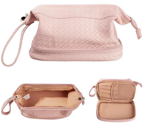 Abiudeng Kosmetiktasche Kulturtasche Kulturbeutel-Damen Schminktasche Groß Wasserdicht Make up Organizer Tasche Reisen Kosmetiktasche mit Pinselfach Make up Tasche Klein für Frauen-B-Rosa