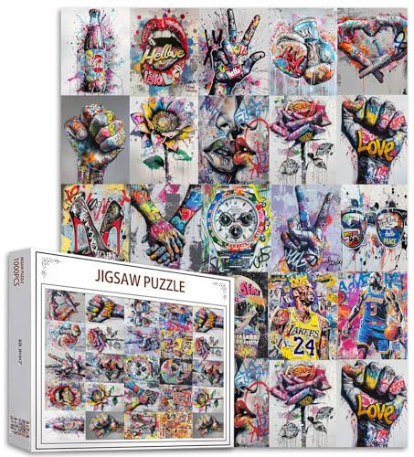 Banksy 1000 Stück Puzzles für Erwachsene Street Art Graffiti Puzzlespiele Bunte DIY Verschiedene Graffiti Puzzles für Zuhause Wanddekoration Kunst Familie Puzzle perfekt für Spieleabende 50x70cm