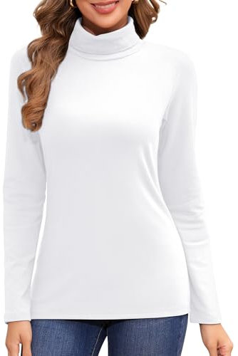 Jiuday Thermo Oberteil Damen Rollkragen Fleece Pullover Thermoshirt Langarm Warme Thermo Unterhemd Gefüttert Langarmshirt Slim Fit Basic Tops Oberbekleidung Drinnen im Winter (Weiß,M)
