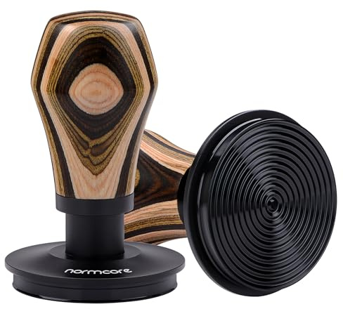 Normcore Espresso-Kaffee-Tamper V4, federbelasteter Tamper mit Titan-PVD-Beschichtung, geriffelter Boden, 6,8 kg/11,3 kg/13,6 kg, Ersatzfedern, bunter Holzgriff, 58,5 mm