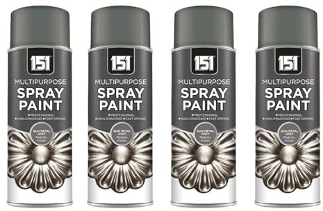 PNJB Multipurpose G-u-n Metal Grey Metallic Spray Paint, Quick-Drying Formula,Quick Drying, Easy Aerosol Spray, Long Lasting,400ml, (4PCS)