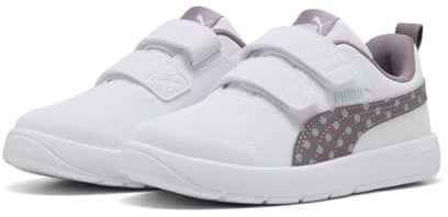 PUMA COURTFLEX V3 Dotty V PS Sneaker, White-Plum Jam-Light Moss, 33 EU