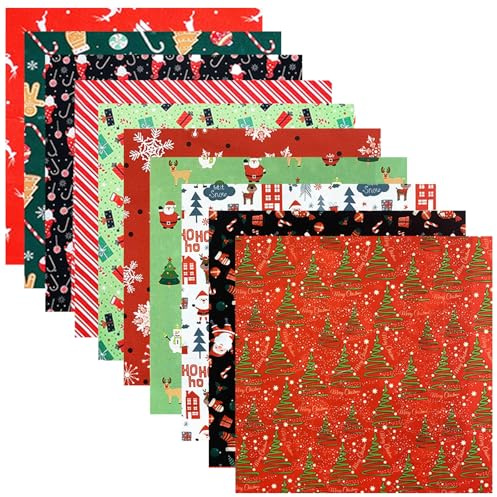 Dekaim 50 Stück Weihnachtliche Baumwollstoffquadrate 25,4 x 25,4 cm Urlaub Quilten Stoff Tuch Fat Quarters für DIY Weihnachten Handwerk Nähen handgefertigt