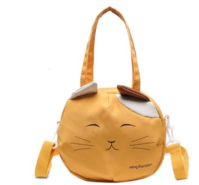 Cartoon Cat Cross Body Bag Canvas Mobile Phone Bag Children Women Small Cute Canvas Messenger Bag Handbag with Adjustable Strap Zipper Closure for School Daily Shopping Travel Use Women Girls Gift Yel