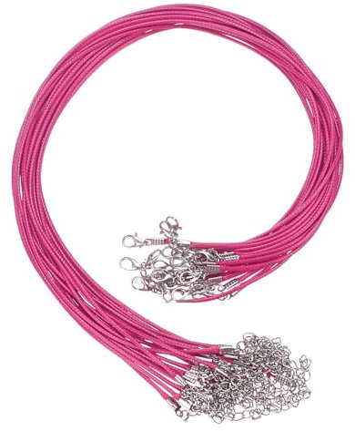 sourcing map 20Pcs Waxed Necklace Cord Bulk Fuchsia 1.5mm Dia 18 Necklace String Rope with Chain Clasp for Pendants Bracelets Jewelry Making Supplies Accessories