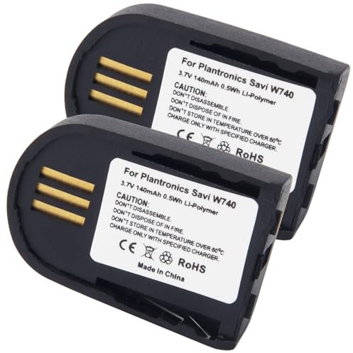 CHUNCAIL 2 x Battery Compatible with Plantronics Savi 86507-01, W440, W740, W440-M, Wireless Headset Headphones (140 mAh, 3.7 V, Li-Polymer) Replacement for 204755-01
