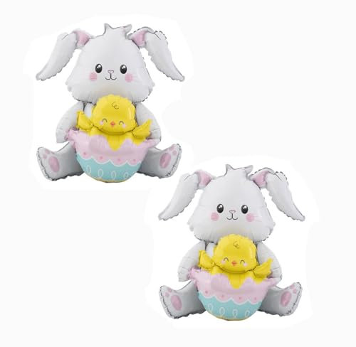 Nine San 2 Stück Stehend Hase Folienballon Ostern Luftballons Stehender Hasen küken Ballon Easter Chick Hasenluftballon Osterdeko Party