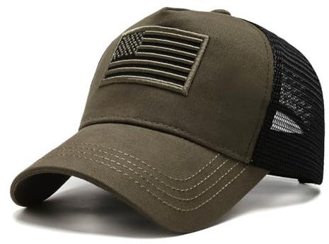 Agturber Mens American Flag Trucker Hat Breathable Mesh Baseball Cap Adjustable Low Profile Snapback Hat, Army Green, One Size