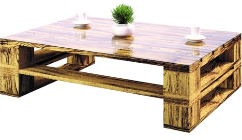 Lermowood Palettenmöbel Mp Couchtisch 80 x 80 x 30 cm Geflammt | Europaletten Indoor und Outdoor Lounge Gartenmöbel Holz Gartenmöbel Set Lounge Möbel Terrasse Balkon Loft Stil Paletten