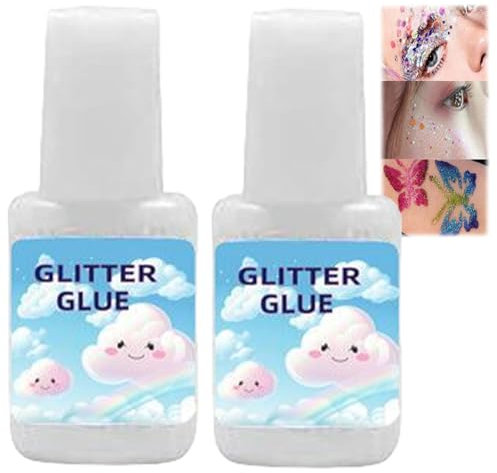2Pcs Body Glue for Glitter Tattoos & Rhinestones – for Body Glitter, Carnival, Halloween, Cosplay – Odourless & Non-Toxic Face Glitter Glue