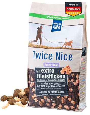 NutriQM® Twice Nice Senior Huhn 4 kg – Getreidefreies Trockenfutter für Hunde ab 7 Jahren – Mit Filetstücken & Superfoods – Duo-Protein, leicht verdaulich – Made in Germany