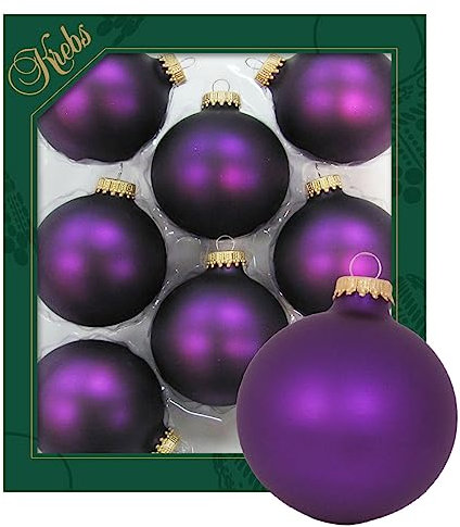 Krebs Glas Lauscha - Weihnachtsdekoration/Christbaumschmuck aus Glas - Unifarbende Kugeln - Menge: 8 Stück - Farbe: Satin-Aubergine - Größe: ca. 7 cm