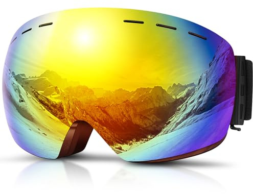 DADA-PRO Ski Goggles Mens Women Skiing Goggles Adults Over Glasses OTG Anti Fog Frameless For Snowboard Jet Snow 100% UV Protection Helmet Compatible (Orange)