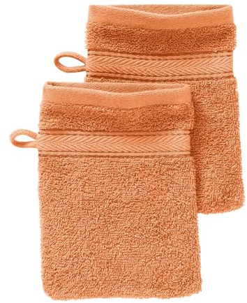 G BETTWARENSHOP Frottierserie Essential – Hochwertige Handtücher aus 100% Baumwolle – Saugstark, Weich & Pflegeleicht Waschhandschuh 2er Pack 15x21 cm, pfirsich