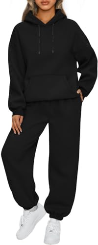 NLAND Tuta Donna Invernale Completa 2 Pezzi Tute Casa Caldo Completo Tute da Donna Vello Foderato Pullover Felpa Cappuccio e Pantaloni Sportiva,Nero S