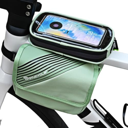 Vyloky wasserdichte Fahrrad-Lenker-Tasche, 2,5 Liter, geeignet für Smartphones bis zu Einer Größe von 6,8 Zoll, Touchscreen, geeignet für Mountainbikes, Rennräder und E-Bikes (Grün)