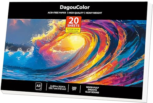 DagouColor Aquarell Papier Pad, A3 - Ocean Blue, 1 Pack | 20 Blätter Säurefreie Kunst Zeichnungspapier, 300gsm für Künstler, Erwachsene, Jungen, Mädchen