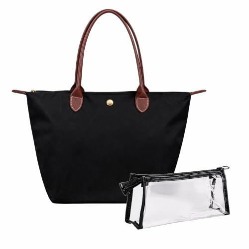 1 Umhängetasche + 1 Kosmetiktasche Groß, Damen Taschen Set, Faltbare Handtasche Schule, wasserdichte Schultertasche, Reisetasche Shopper für Alltag & Büro (Schwarz)