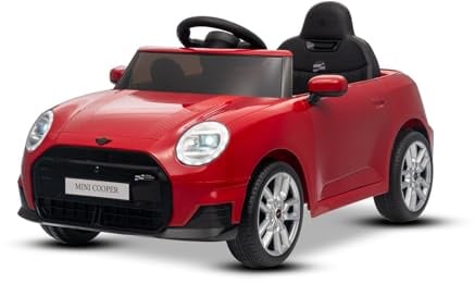 Elektrisches Kinderfahrzeug BMW Mini Cooper 12V, rot, MP3-Player mit USB- und Bluetooth-Anschluss, 2,4-GHz-Fernbedienung, 2 x 25 W Motor, Lithium-Akku, LED-Lichter, ORIGINAL-Lizenz