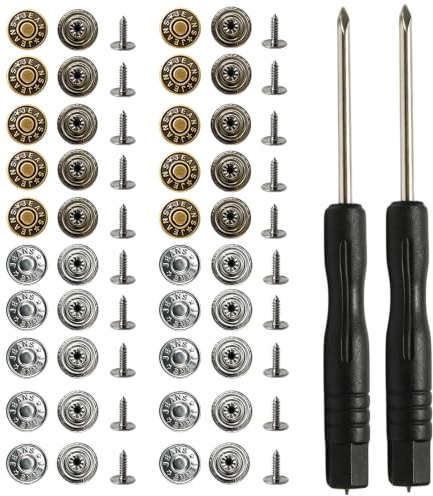 20 Botones de Recambio para Vaqueros, 17mm Botones Desmontables Vaqueros,Botones para Jeans con Destornillador, Sin Coser, para Vaqueros, Chaquetas, Bolsos y Reparación de Ropa