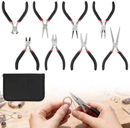 MISIQIMA 8 Stück Schmuckzangen Set, Mini Zangen Set mit Aufbewahrungstasche, Rutschfester Griff Schmuck Werkzeug für Handgemachtes DIY Schmuckmachen und Reparaturen