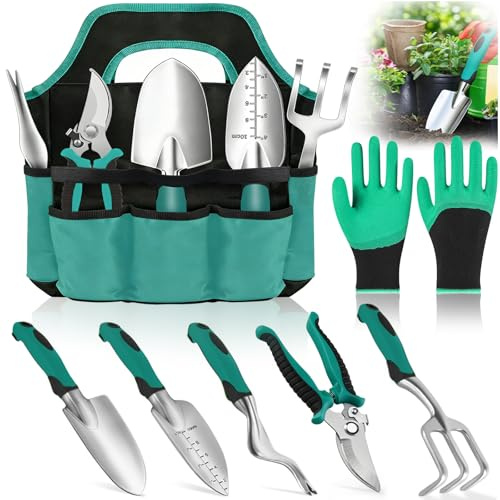 SERIONR Set di Attrezzi da Giardinaggio,8 Pezzi Giardino in Acciaio Inossidabile,Attrezzi da Giardino Resistenti,Kit Giardinaggio Completo,Regali da Giardino Ideale per Donna Uomo