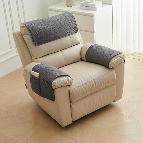Yunlaishaocer 1-Sitzer Sesselschoner mit Taschen für Relaxsessel mit Armlehnen,Wasserdicht & rutschfeste Armlehnenschoner,Abnehmbarer Waschbar Sofaschoner,Sofa-Armbezug für Sofa (Dunkelgrau)