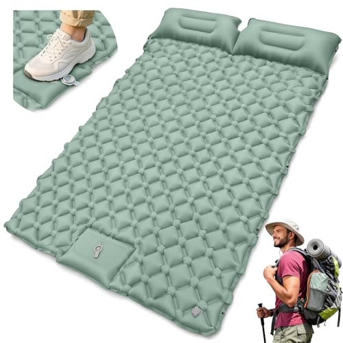 Isomatte Camping mit Fußpumpe, Ultraleichte Luftmatratze mit Kissen, 8cm Dicke Schlafmatte, Verbindbares für Einzel- oder Doppelnutzung, Wasserdicht für Camping