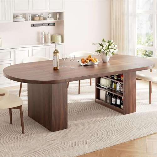 Jocoevol Esstisch 180x80 cm Oval, Massiver Küchentisch mit Stauraum in Seitenschränken, Esszimmertisch für 6-8 Personen, Robust bis 180 kg für Küchen und Esszimmer, Nussbaum
