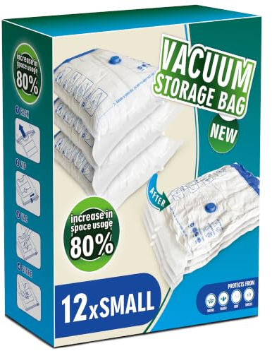 Storage Master Space Saver Bags for Travel and Home Reusable Vacuum Storage Bags Save 80% More Storage Space (12, S)