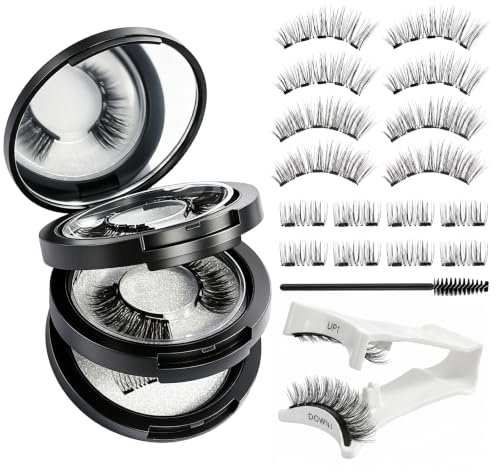 3-Lagige Magnetische Wimpern Natürlich Set mit Zubehör, Wiederverwendbar Magnetic Lashes ohne Kleber & Eyeliner, Künstliche Wimpern Extensions Magnetisch für Reisen und Unterwegs (Schwarz)