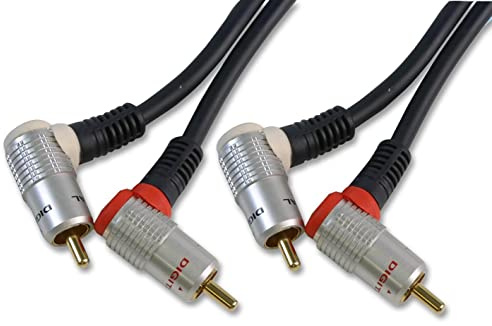 Pro Signal - 2x Right Angled Phono (RCA) Male to Male Lead, 1.5m Black