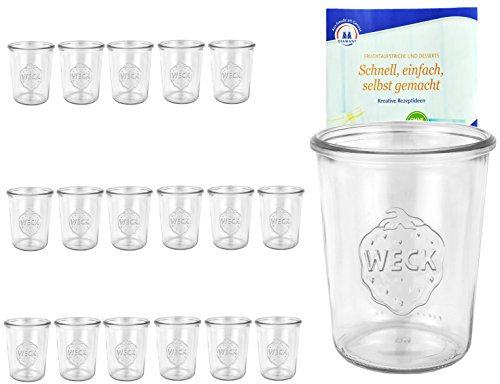 MamboCat 18er Set Original WECK 3/4-Liter Sturzglas, 850 ml, Rundrandglas RR100 + GRATIS Rezeptheft, großes Einmachglas, Einweckglas, Einlegen + Einkochen + Konservieren in glasklaren Weckgläsern