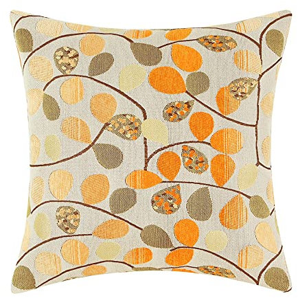 CaliTime Kissenbezüge Kissenhülle Überwurf Kissenbezug für Couch Sofa Heimdekoration Luxus Chenille Niedliche Blätter Beide Seiten 50cmx50cm Ecru Orange