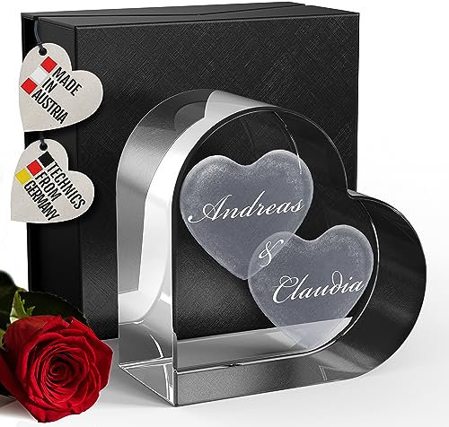 3DGLAS personalisiertes Glasherz Geschenke für Frauen Hochzeit Geburtstagsgeschenk für Frauen [HD Laser Gravur] Geschenk Hochzeitsgeschenke für Brautpaar Geburtstag Jahrestag Geschenke für Freundin