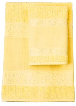 Filet - Gästehandtuch-Set mit Aida-Einsatz zum Besticken, Aus 100% Baumwollfrottee, Weich und saugfähig, Hautfreundlich, 100% Made in Italy, Einfarbig, Gelb