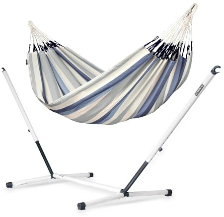 LA SIESTA® - Brisa - Kingsize + Stahl-Gestell Hängematte, handgefertigt in Kolumbien, mit 180 cm Breite für entspannte Momente drinnen und draußen. (Sea Salt)