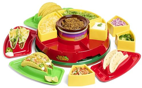 Nostalgia TTLSTB10 - Barra de cobertura térmica Lazy Susan perfecta para burritos, nachos, fajitas, olla de calentamiento de 20 onzas, incluye 4 soportes para tortillas, plástico, color rojo