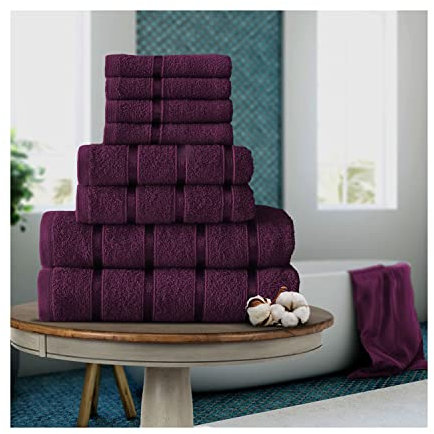 FAIRWAYUK Handtuch-Set für Badezimmer, ultraweich, hochwertig, wasserabsorbierend, Geschenksets, 100 % ägyptische Baumwolle, 4 x Gesicht, 2 x Hand, 2 x Badetücher, 8-teilig, Violett
