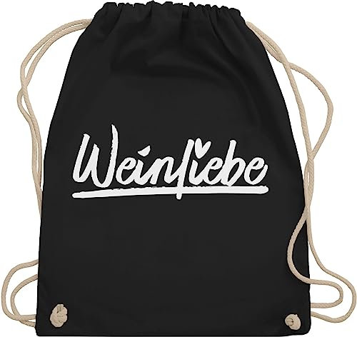 Turnbeutel Rucksack - Party & Alkohol Damen - Weinliebe Schriftzug - weiß - Unisize - Schwarz - saufrucksack sauf beutel festival clothes alki stoffbeutel trinkgeschenke saufen stoffrucksack