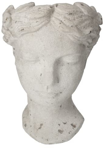 Keyhomestore- Testa porta piante, realizzata in gesso, Altezza cm 35, Diametro cm 24, ideale come soprammobile decorativo per interni e porta piante e porta fiori da esterno.